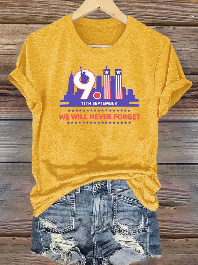 Women's WE WILL NEVER FORGET Print Crew-Neck T-Shirt
