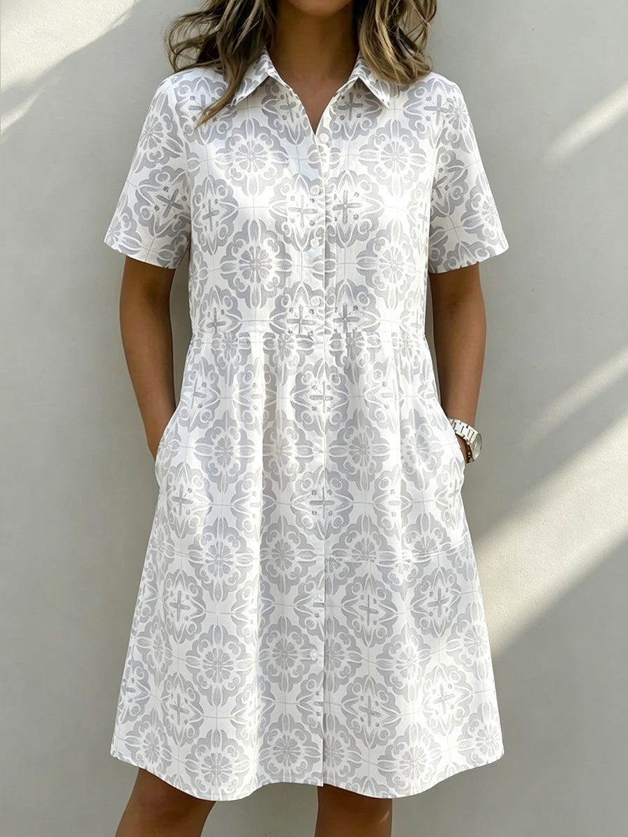 CLEARANCE🔥 Santorini Inspired Print Shirt Dress