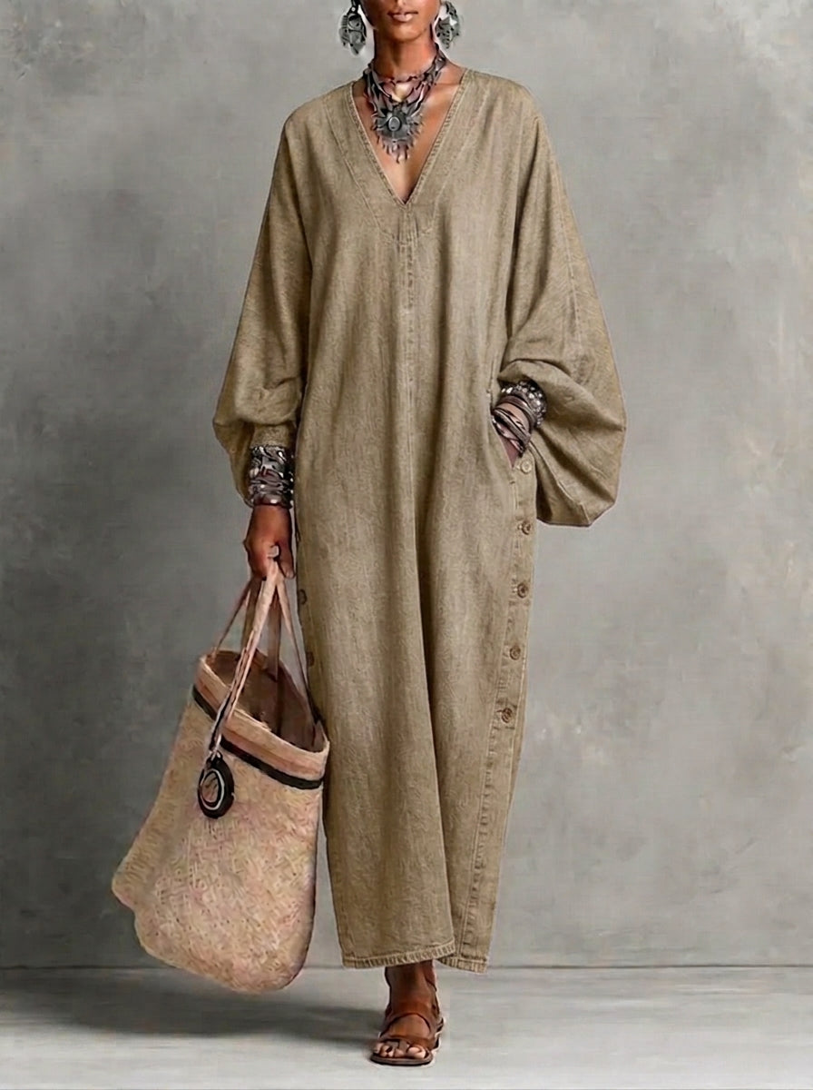 HOT SALE🌸 Women’s Casual V-neck Button Denim Dress