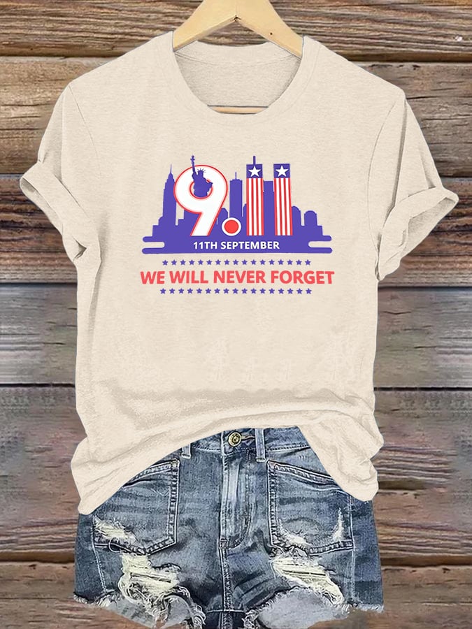 Women's  WE WILL NEVER FORGET Print Crew-Neck T-Shirt