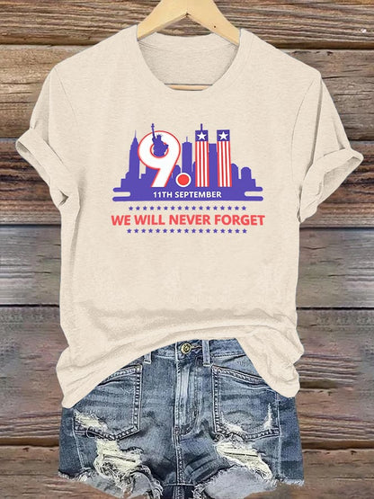 Women's  WE WILL NEVER FORGET Print Crew-Neck T-Shirt