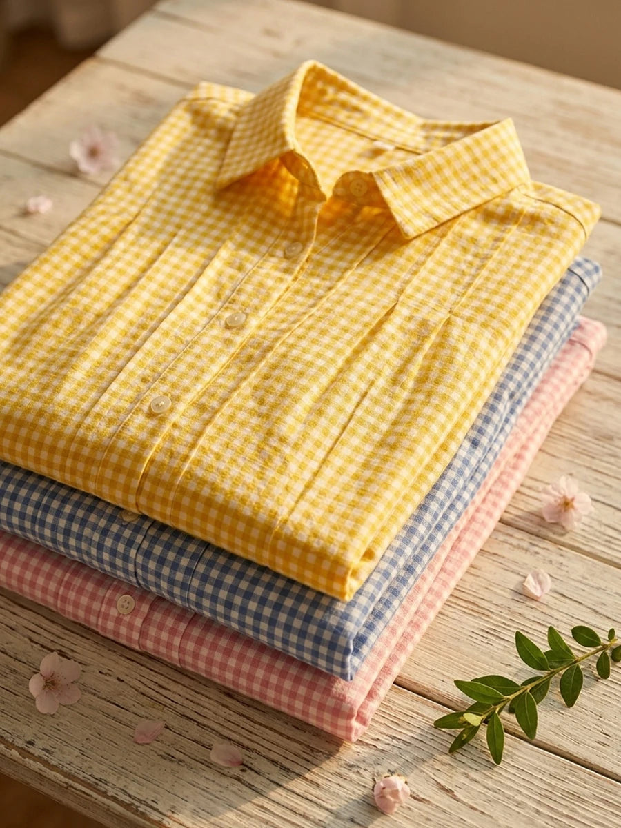 Today 49% off🔥Women's Cotton Linen Gingham Button-Up Shirt Dress