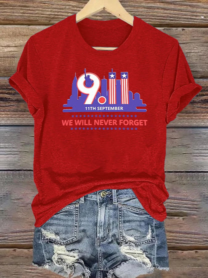 Women's  WE WILL NEVER FORGET Print Crew-Neck T-Shirt