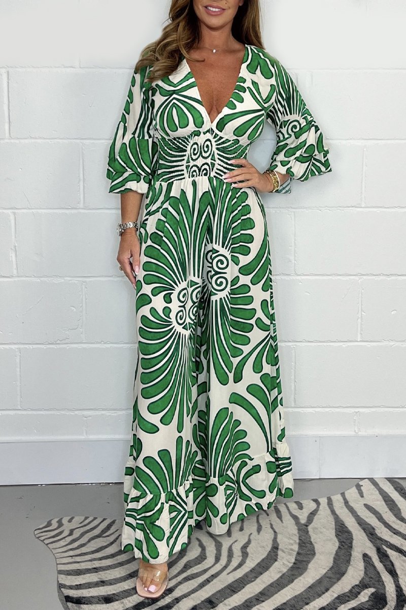 Hot Sale🔥 Printed Elastic Waist Casual Wide Leg Jumpsuit