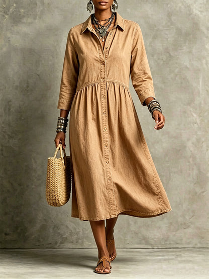CLEARANCE🔥 Vintage-Inspired Button Front Denim Midi Dress