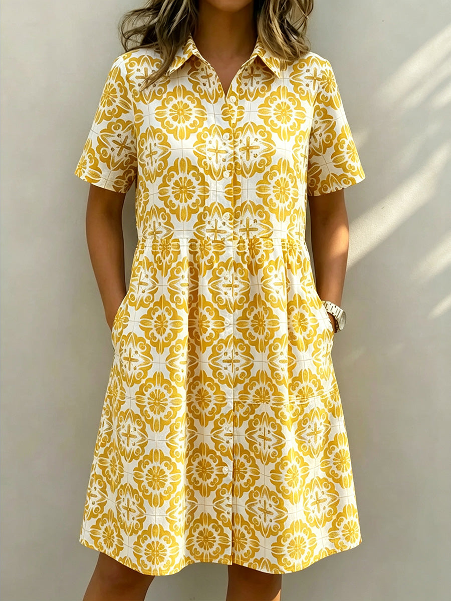 CLEARANCE🔥 Santorini Inspired Print Shirt Dress
