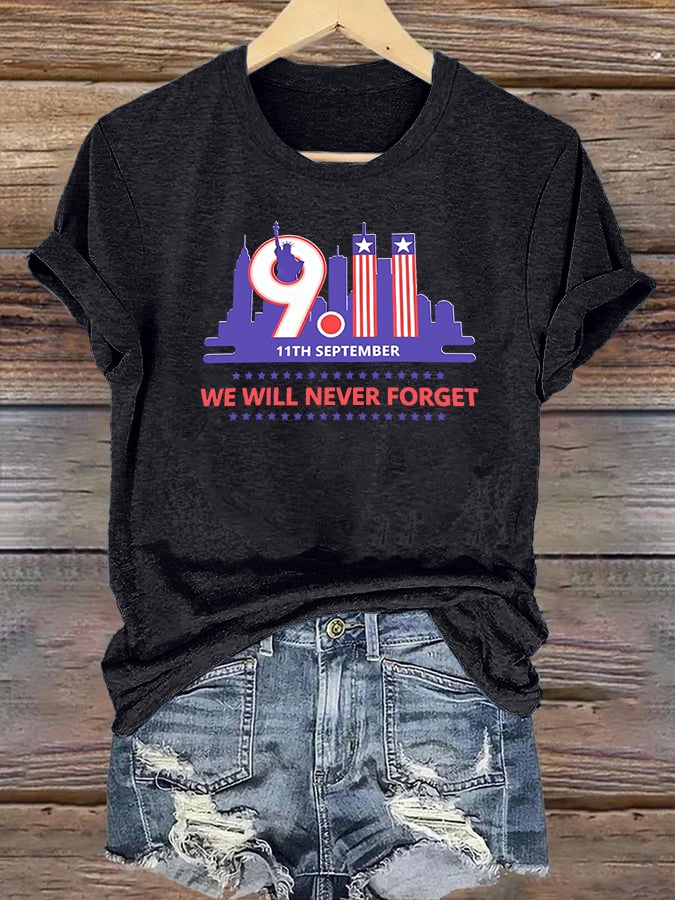 Women's  WE WILL NEVER FORGET Print Crew-Neck T-Shirt