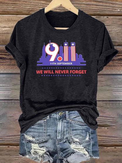 Women's  WE WILL NEVER FORGET Print Crew-Neck T-Shirt