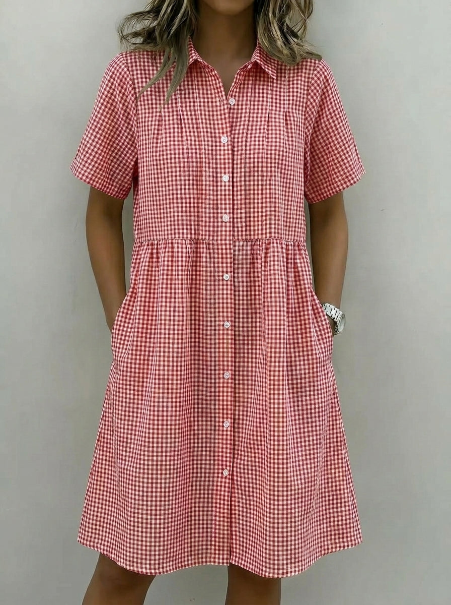 Today 49% off🔥Women's Cotton Linen Gingham Button-Up Shirt Dress