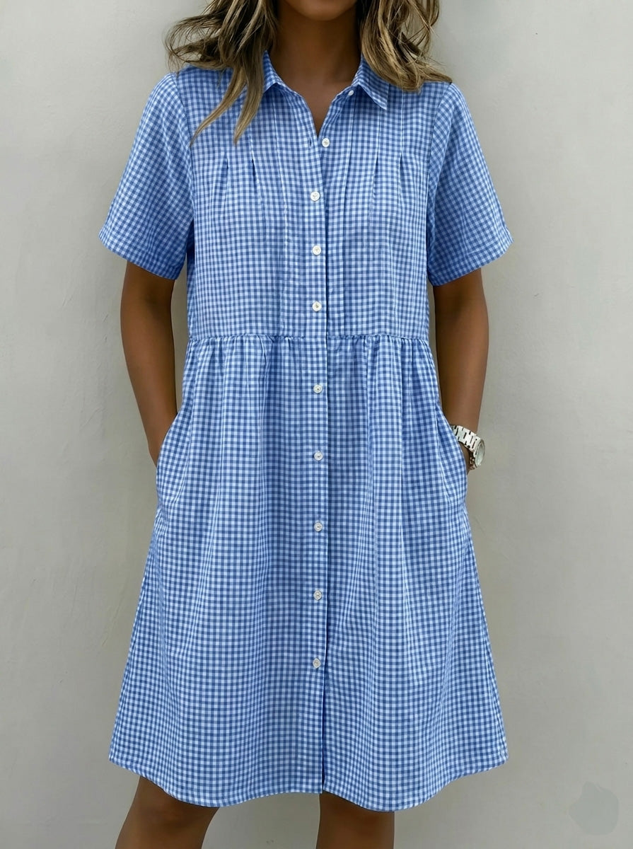 Today 49% off🔥Women's Cotton Linen Gingham Button-Up Shirt Dress