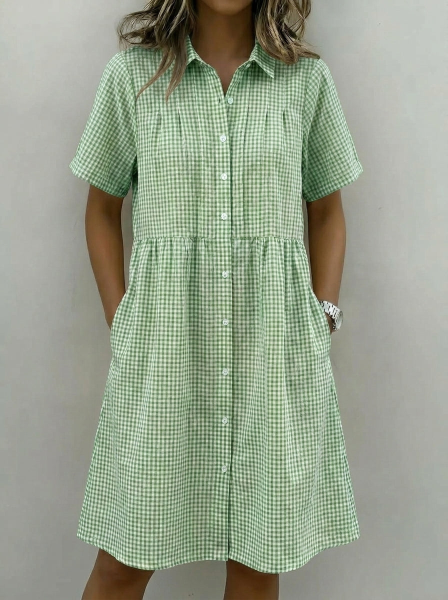 Today 49% off🔥Women's Cotton Linen Gingham Button-Up Shirt Dress