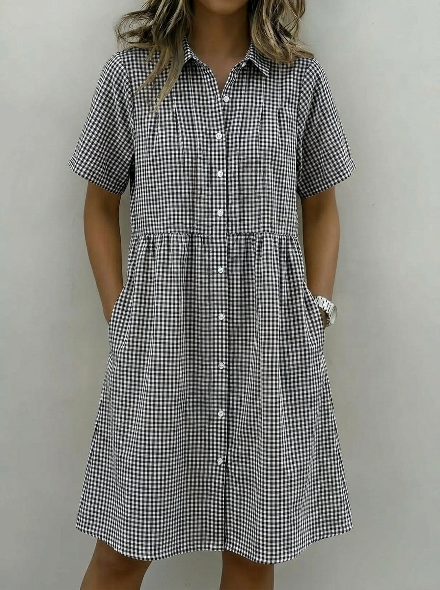 Today 49% off🔥Women's Cotton Linen Gingham Button-Up Shirt Dress