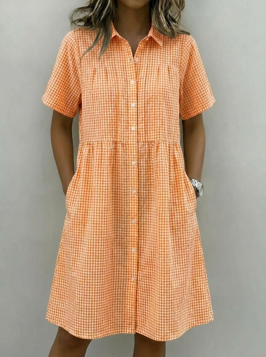 Today 49% off🔥Women's Cotton Linen Gingham Button-Up Shirt Dress