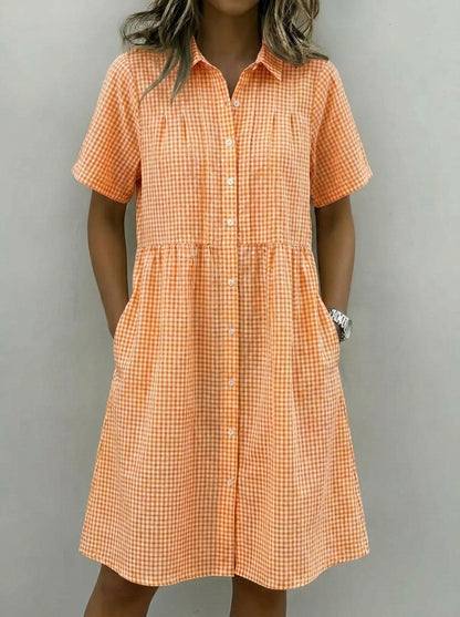 Today 49% off🔥Women's Cotton Linen Gingham Button-Up Shirt Dress