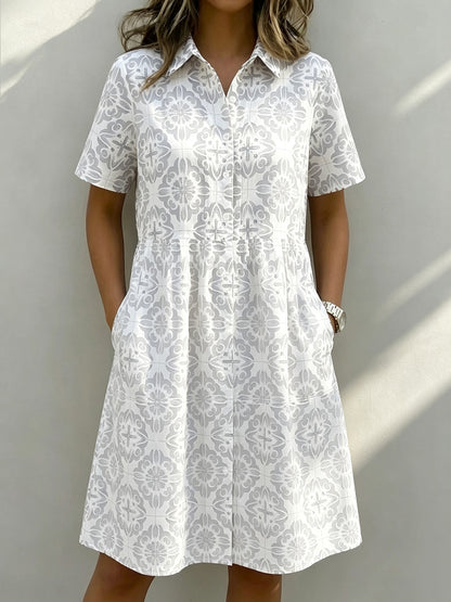 CLEARANCE🔥 Santorini Inspired Print Shirt Dress