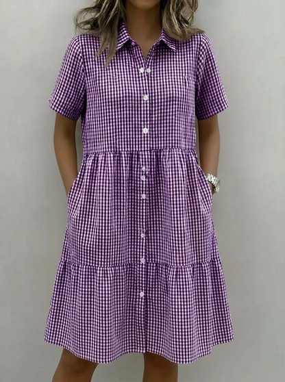 Today 49% off🔥Women's Cotton Linen Gingham Button-Up Shirt Dress