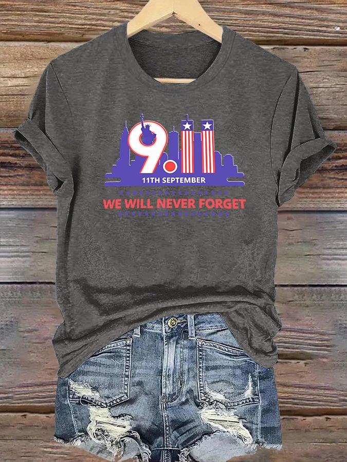 Women's  WE WILL NEVER FORGET Print Crew-Neck T-Shirt