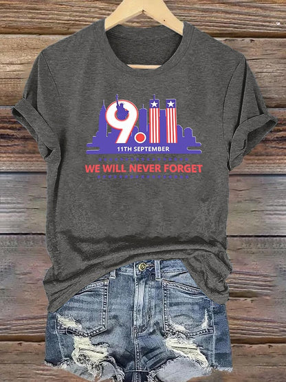Women's  WE WILL NEVER FORGET Print Crew-Neck T-Shirt