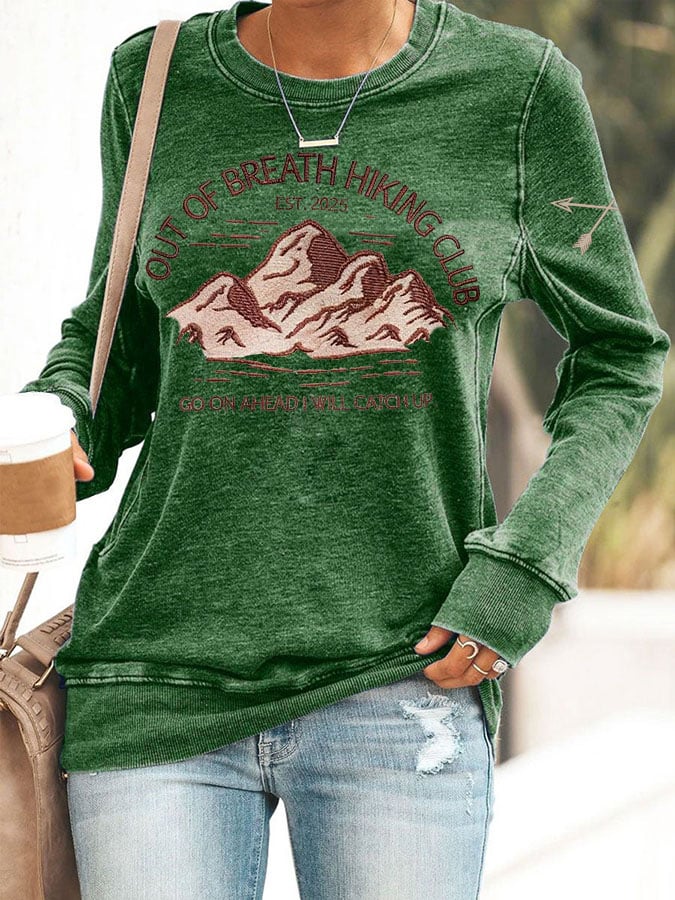 Women'S Retro Out of Breath Hiking Club Go On Ahead I Will Catch Up Print Sweatshirt