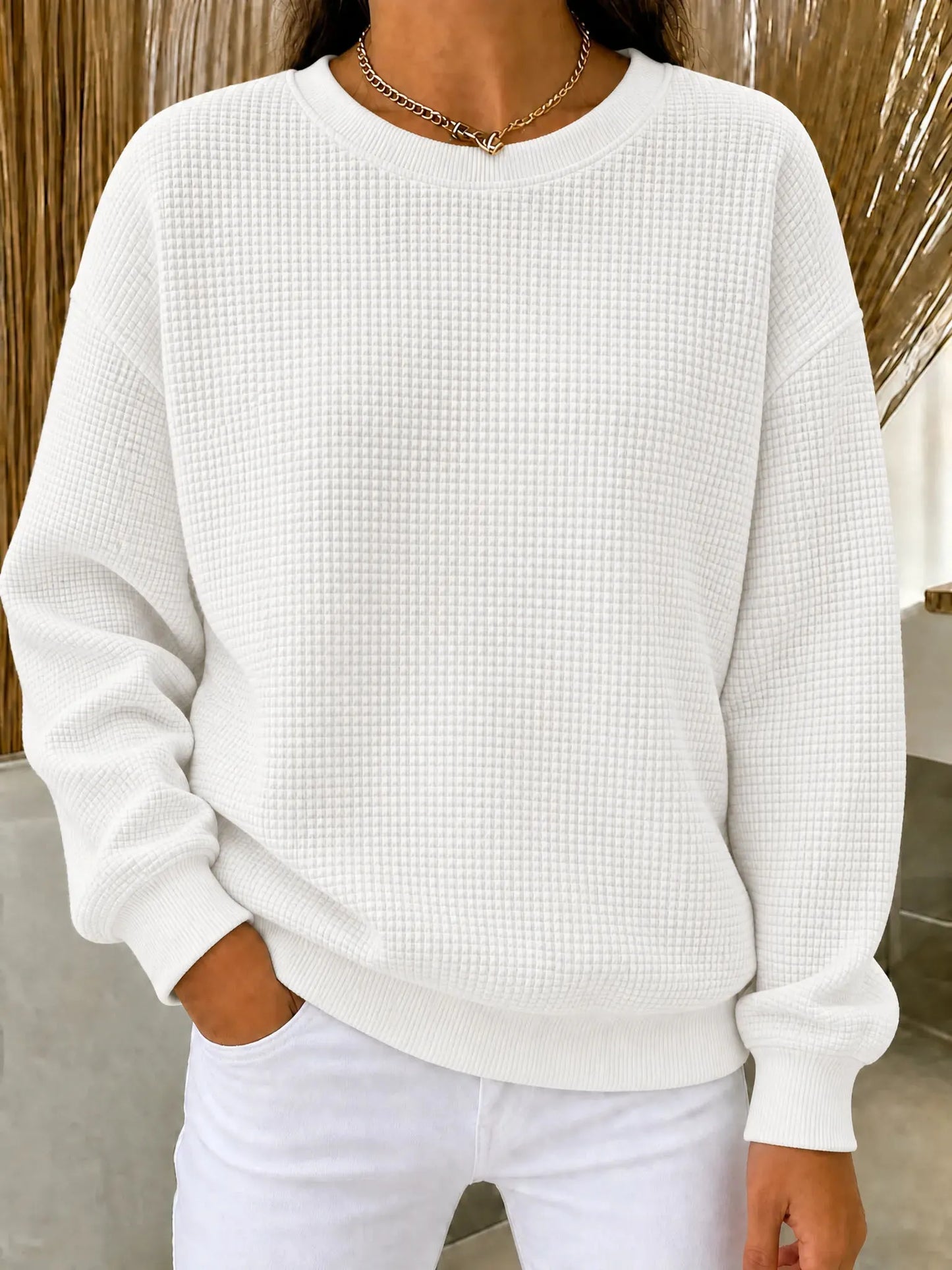 BUY 2 FREE SHIPPING🔥Women's Waffle Knit Crewneck Sweatshirt
