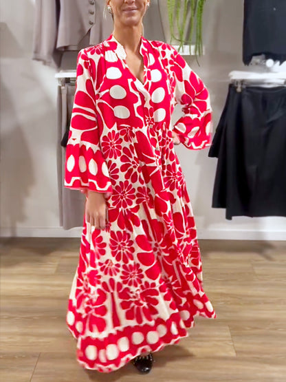 NEW🔥 V Neck Button Printed Dress