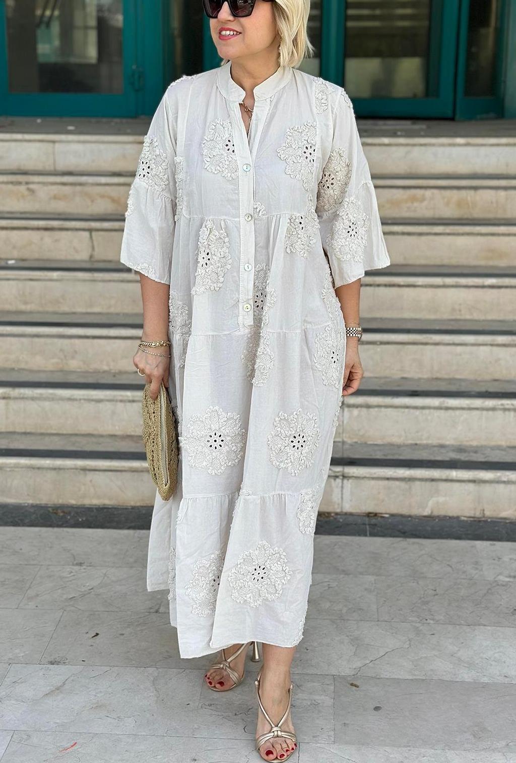 Solid color imported embossed scallop cotton dress