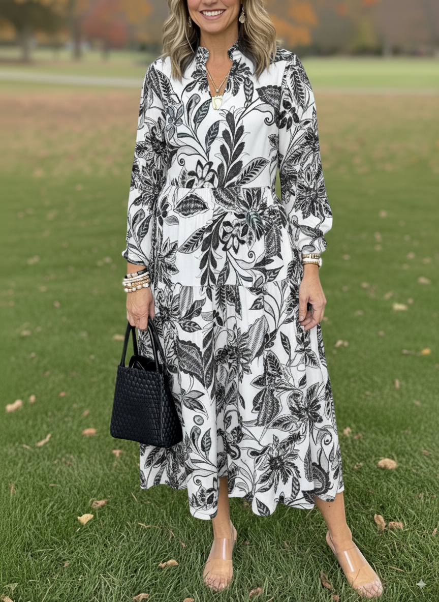 NEW🔥 V Neck Floral Vintage Print Dress
