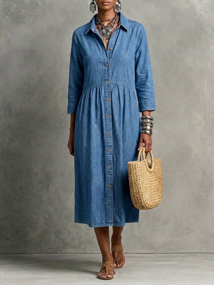 CLEARANCE🔥 Vintage-Inspired Button Front Denim Midi Dress