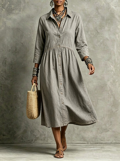 CLEARANCE🔥 Vintage-Inspired Button Front Denim Midi Dress