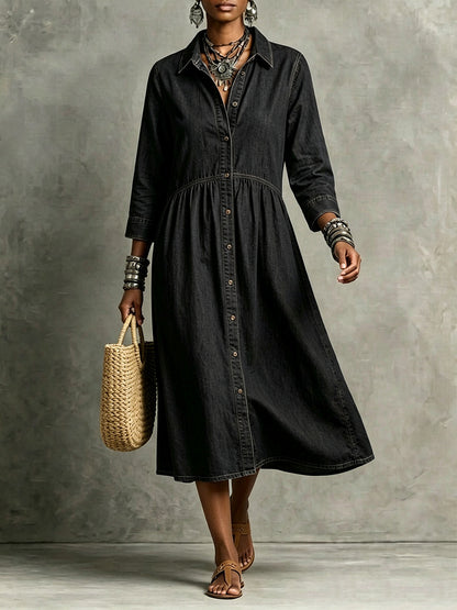 CLEARANCE🔥 Vintage-Inspired Button Front Denim Midi Dress