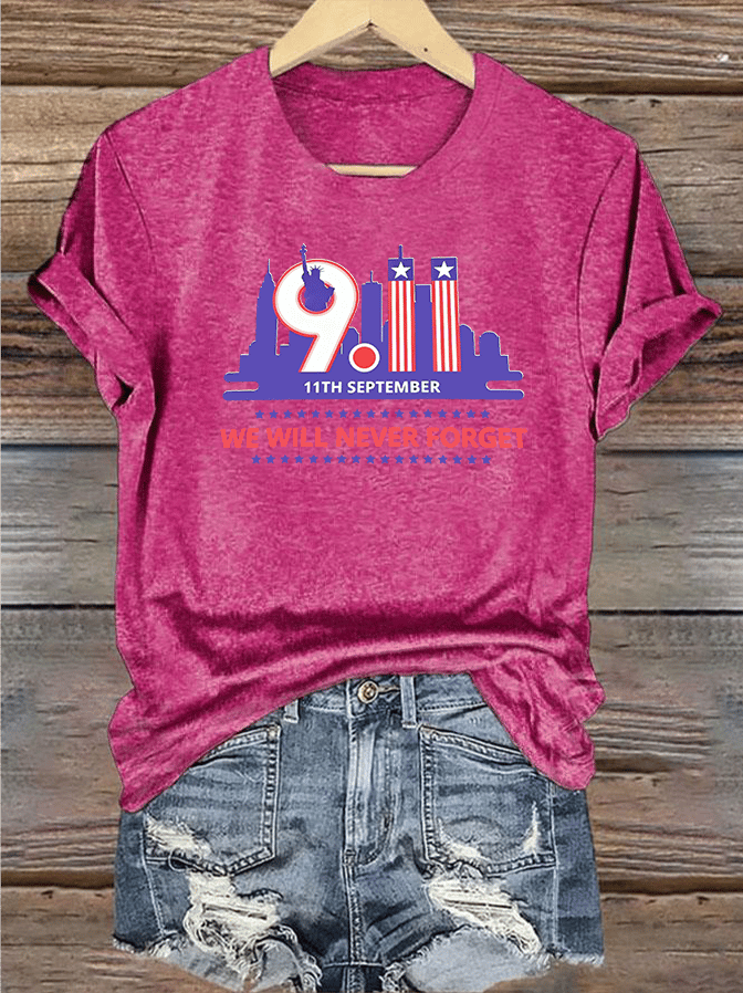 Women's  WE WILL NEVER FORGET Print Crew-Neck T-Shirt
