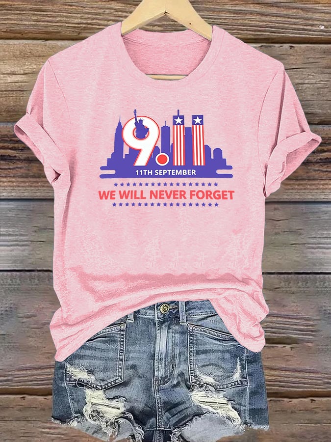 Women's  WE WILL NEVER FORGET Print Crew-Neck T-Shirt