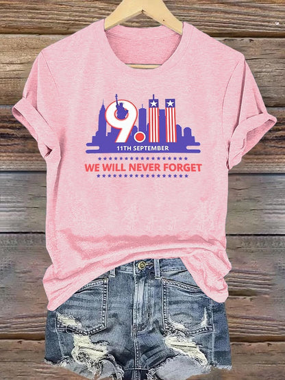 Women's  WE WILL NEVER FORGET Print Crew-Neck T-Shirt
