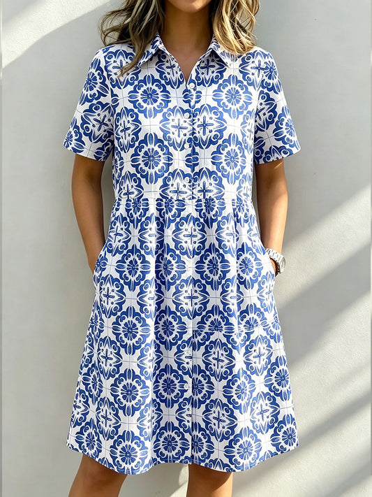CLEARANCE🔥 Santorini Inspired Print Shirt Dress