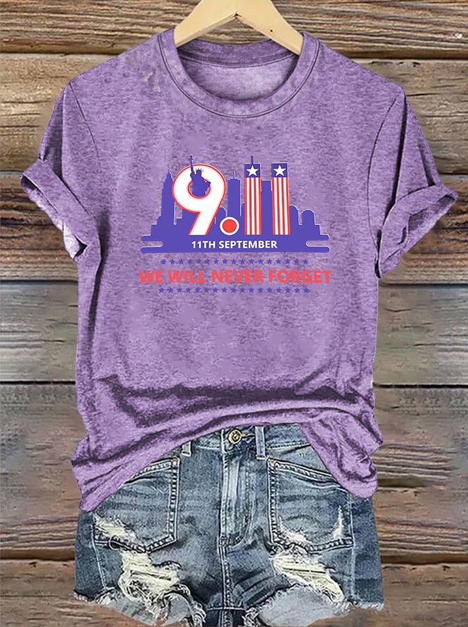 Women's  WE WILL NEVER FORGET Print Crew-Neck T-Shirt