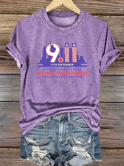 Women's  WE WILL NEVER FORGET Print Crew-Neck T-Shirt