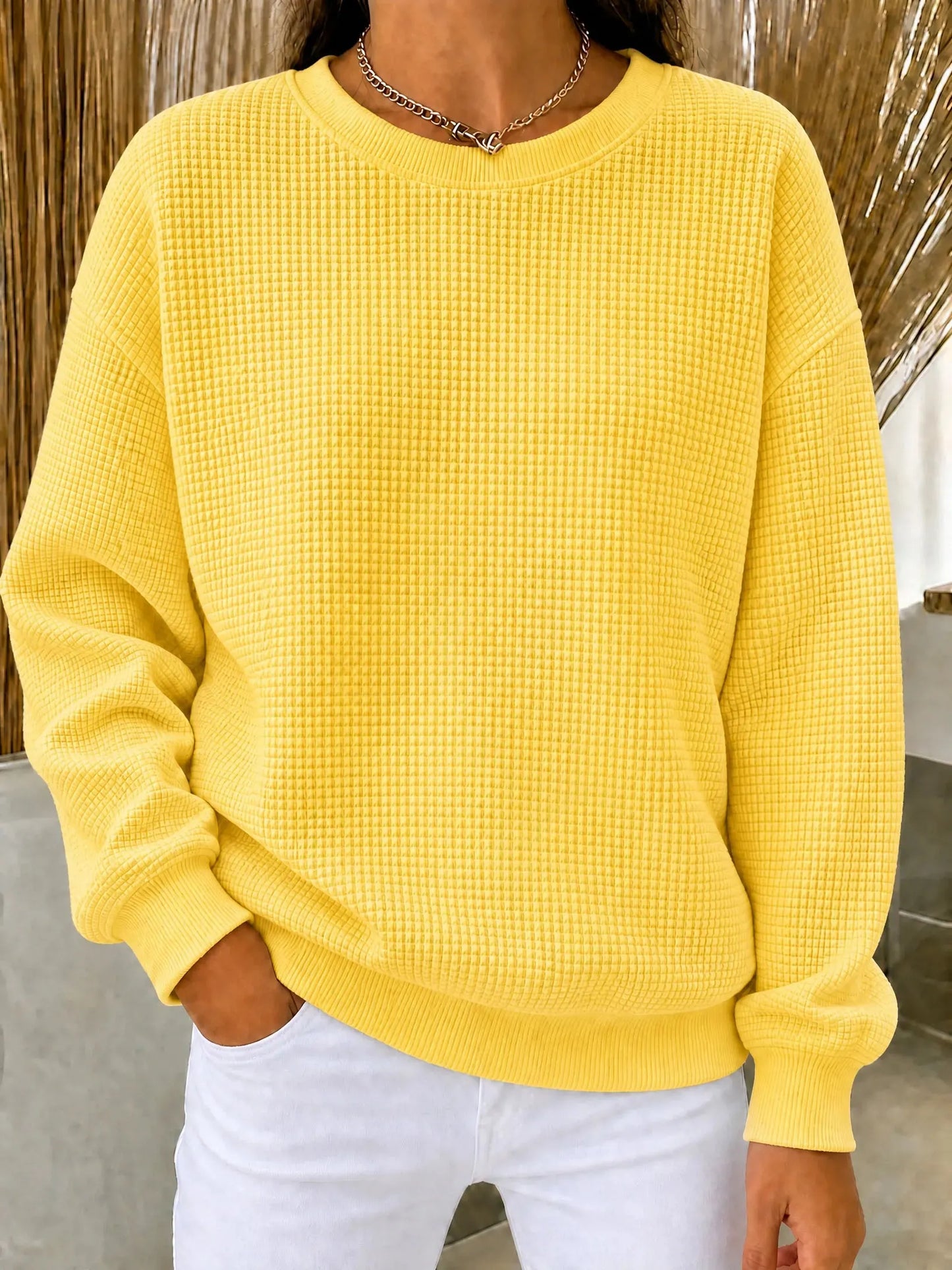BUY 2 FREE SHIPPING🔥Women's Waffle Knit Crewneck Sweatshirt