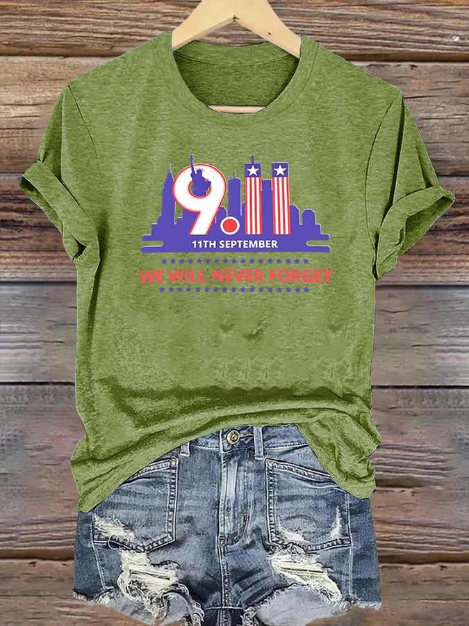 Women's  WE WILL NEVER FORGET Print Crew-Neck T-Shirt