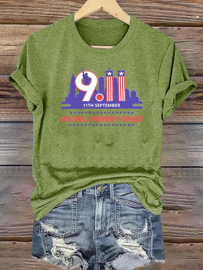 Women's  WE WILL NEVER FORGET Print Crew-Neck T-Shirt