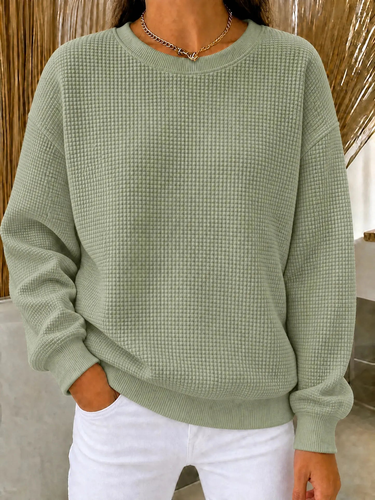 BUY 2 FREE SHIPPING🔥Women's Waffle Knit Crewneck Sweatshirt