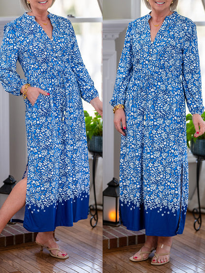 NEW🔥 V-Neck Printed Slit Dress