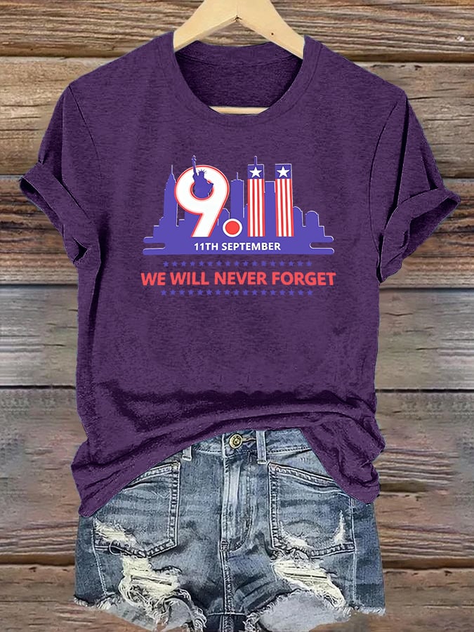 Women's  WE WILL NEVER FORGET Print Crew-Neck T-Shirt