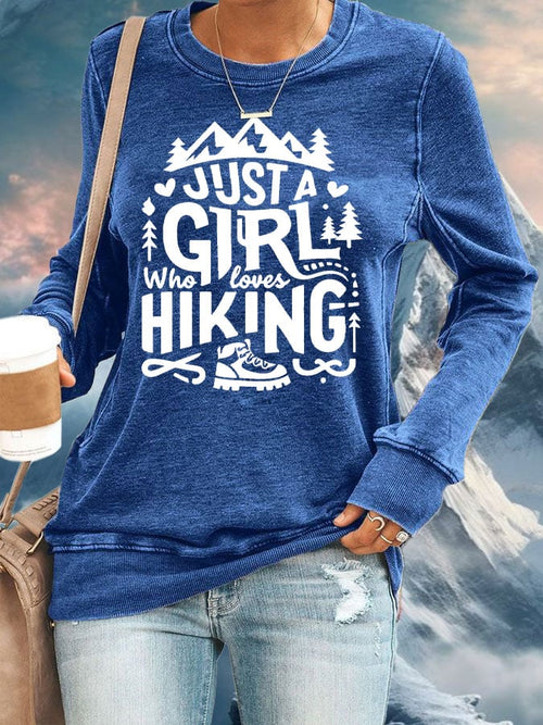 Women's Just A Girl Who Loves Hiking Print Round Neck Sweatshirt