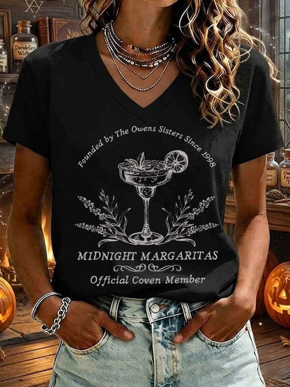 Women's Midnight Margaritas Print V Neck T-shirt