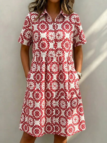 CLEARANCE🔥 Santorini Inspired Print Shirt Dress
