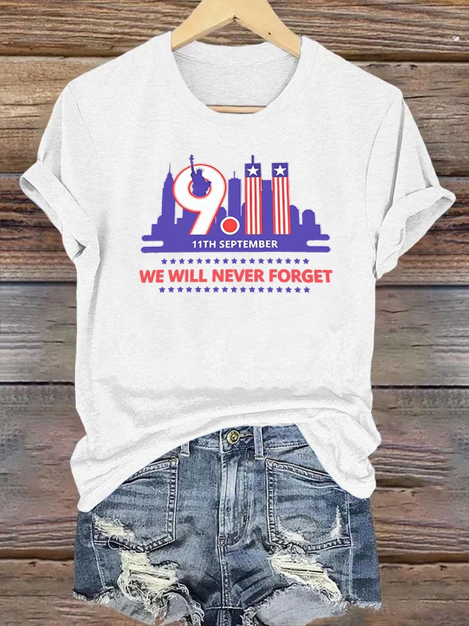 Women's  WE WILL NEVER FORGET Print Crew-Neck T-Shirt