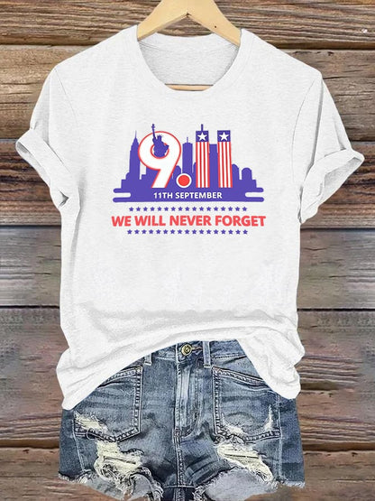 Women's  WE WILL NEVER FORGET Print Crew-Neck T-Shirt