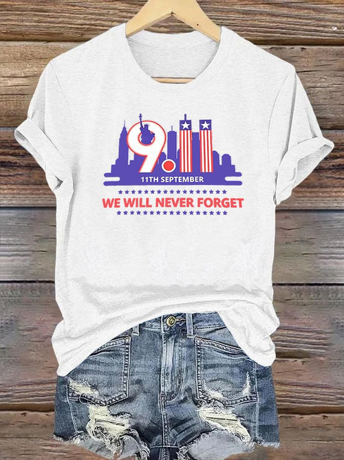 Women's  WE WILL NEVER FORGET Print Crew-Neck T-Shirt