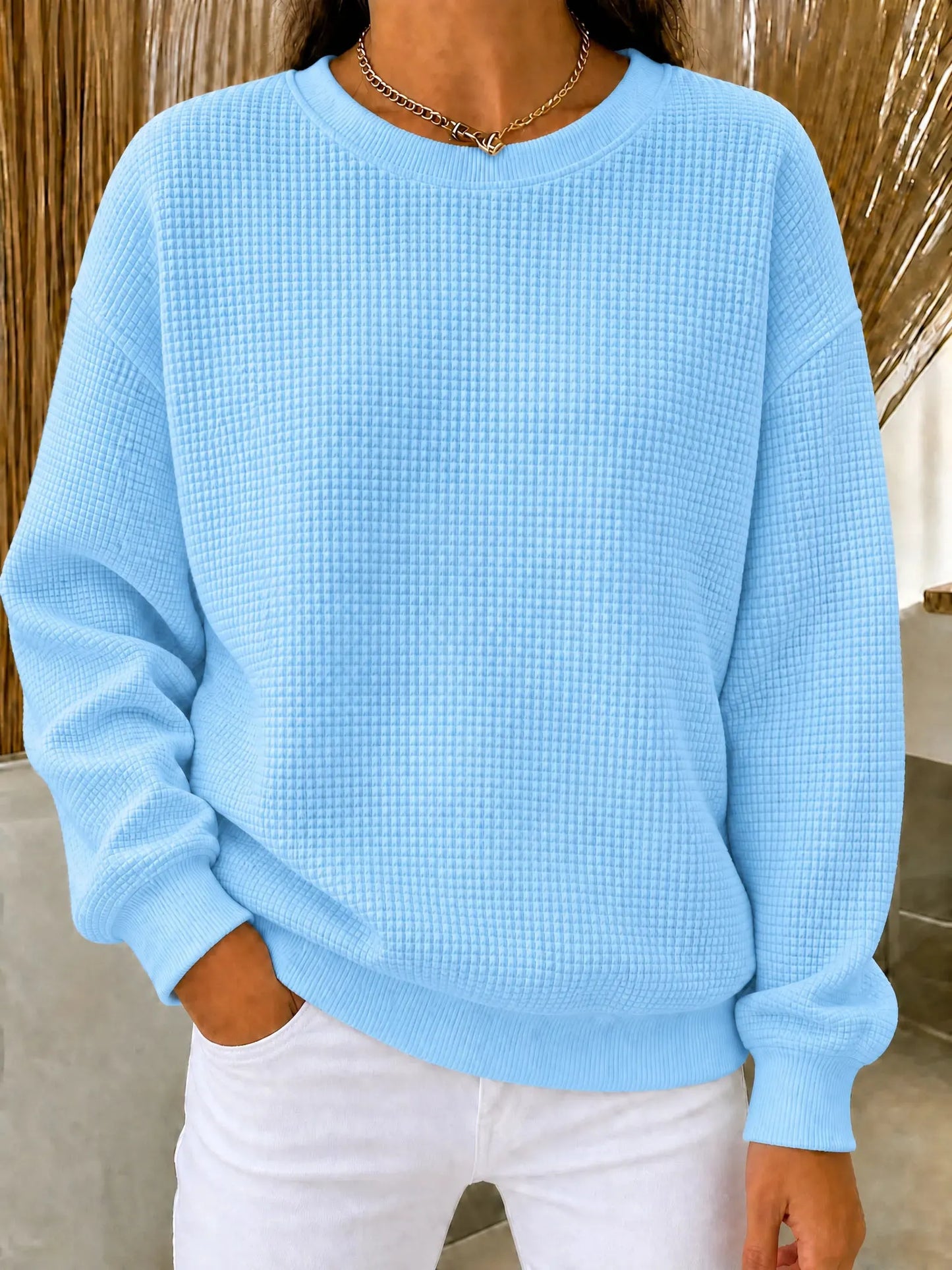 BUY 2 FREE SHIPPING🔥Women's Waffle Knit Crewneck Sweatshirt
