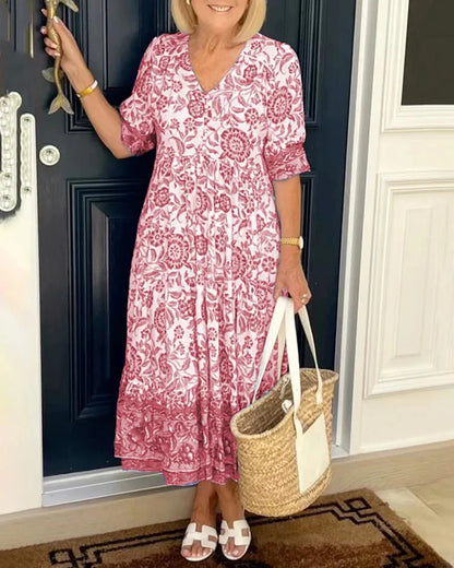 CLEARANCE🔥 V Neck Printed Dress- Tax Free
